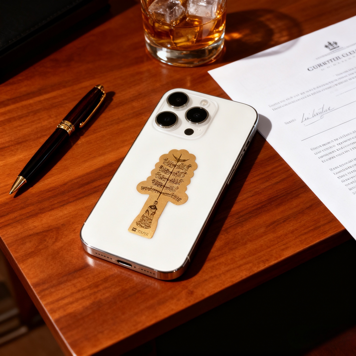 Certified 24K Gold Foil Phone Fortune Charm  |  Dual Blessing Collectible (Money Tree & Fu Gui Chang)