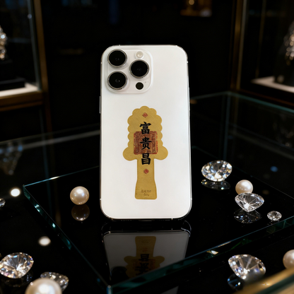 Certified 24K Gold Foil Phone Fortune Charm  |  Dual Blessing Collectible (Money Tree & Fu Gui Chang)