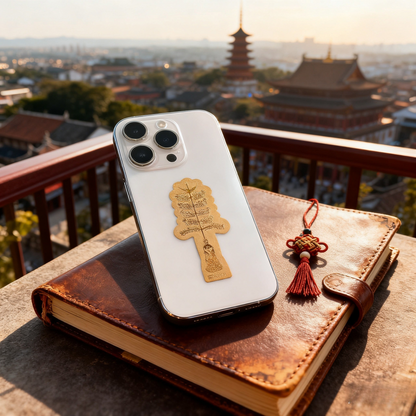 Certified 24K Gold Foil Phone Fortune Charm  |  Dual Blessing Collectible (Money Tree & Fu Gui Chang)