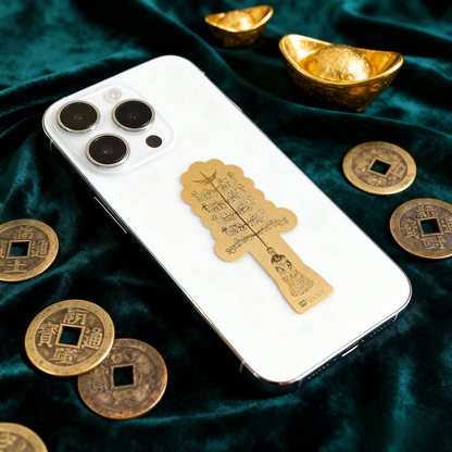 Certified 24K Gold Foil Phone Fortune Charm  |  Dual Blessing Collectible (Money Tree & Fu Gui Chang)