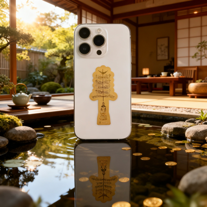 Certified 24K Gold Foil Phone Fortune Charm  |  Dual Blessing Collectible (Money Tree & Fu Gui Chang)