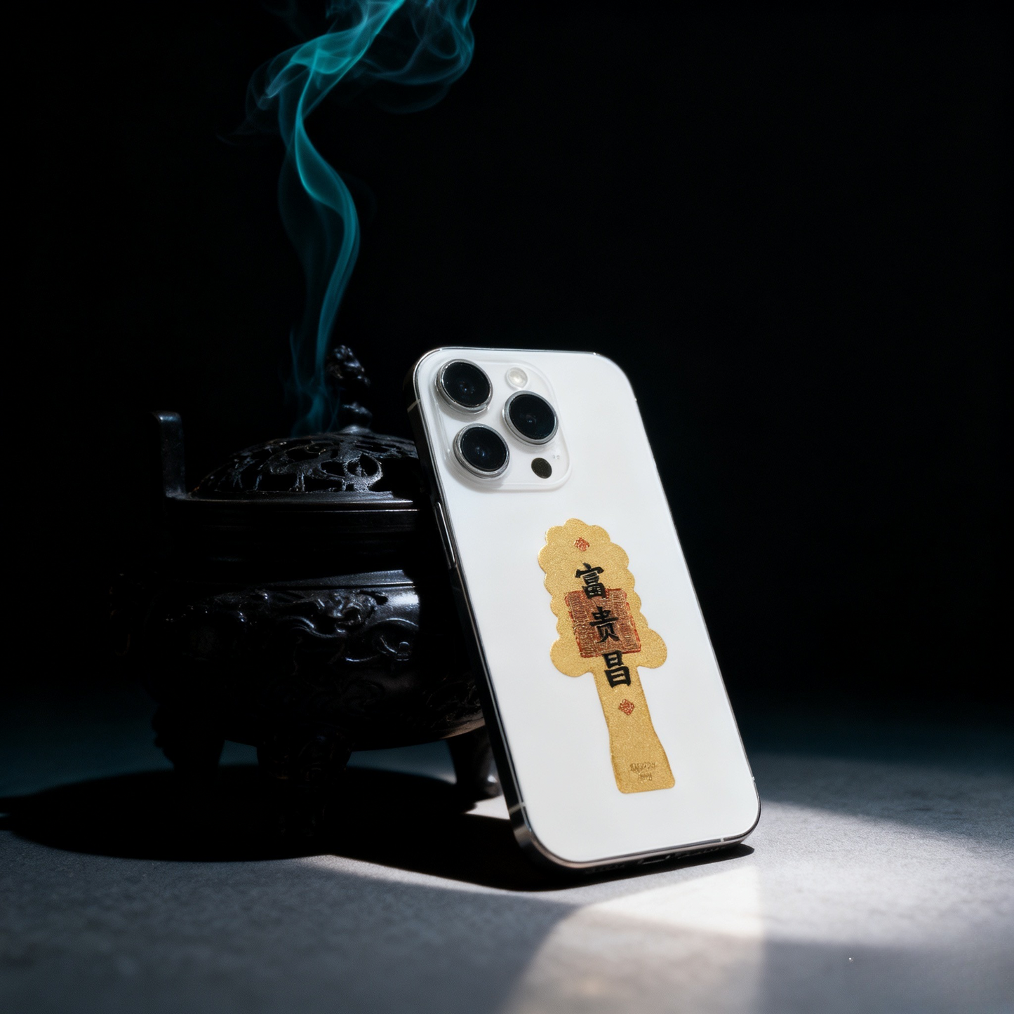 Certified 24K Gold Foil Phone Fortune Charm  |  Dual Blessing Collectible (Money Tree & Fu Gui Chang)