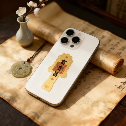 Certified 24K Gold Foil Phone Fortune Charm  |  Dual Blessing Collectible (Money Tree & Fu Gui Chang)